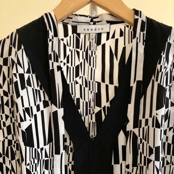 Sandro France Elite Bis Ecru Geometric Top - Picture 2 of 9